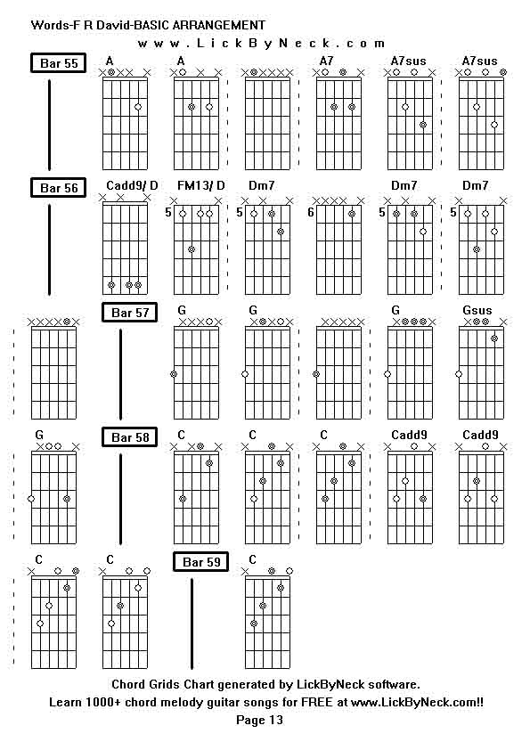 Chord Grids Chart of chord melody fingerstyle guitar song-Words-F R David-BASIC ARRANGEMENT,generated by LickByNeck software.